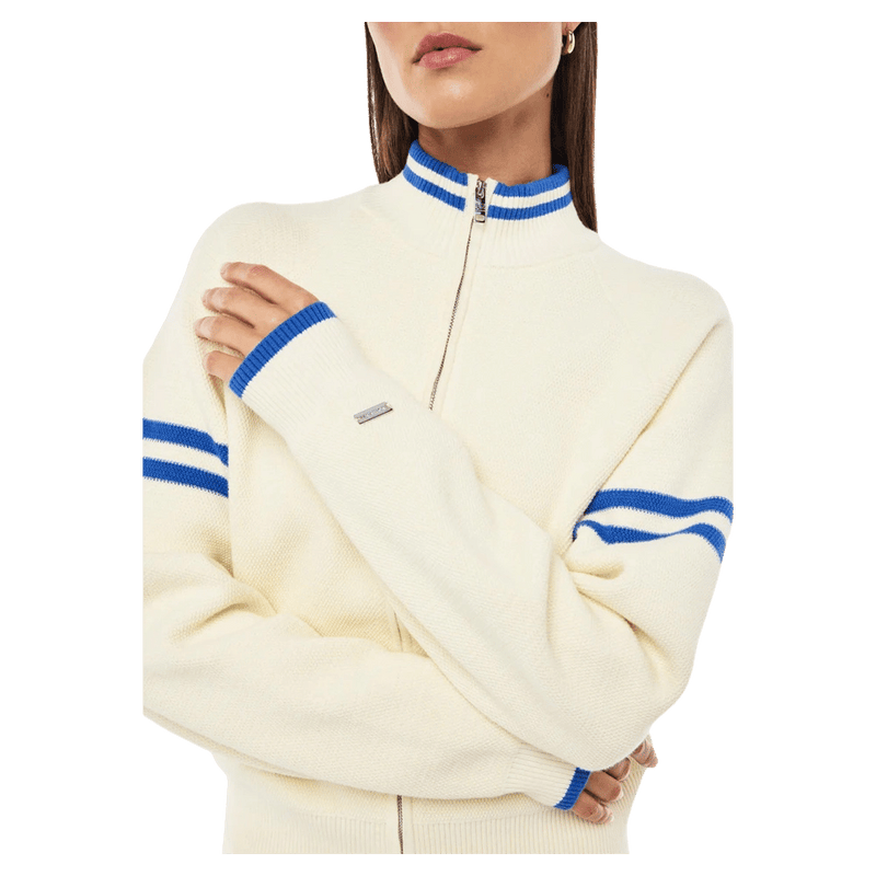 Close view of the PE NATION Odyssey Knit Cardigan Whisper White Jacket, 26/27 Womens's model