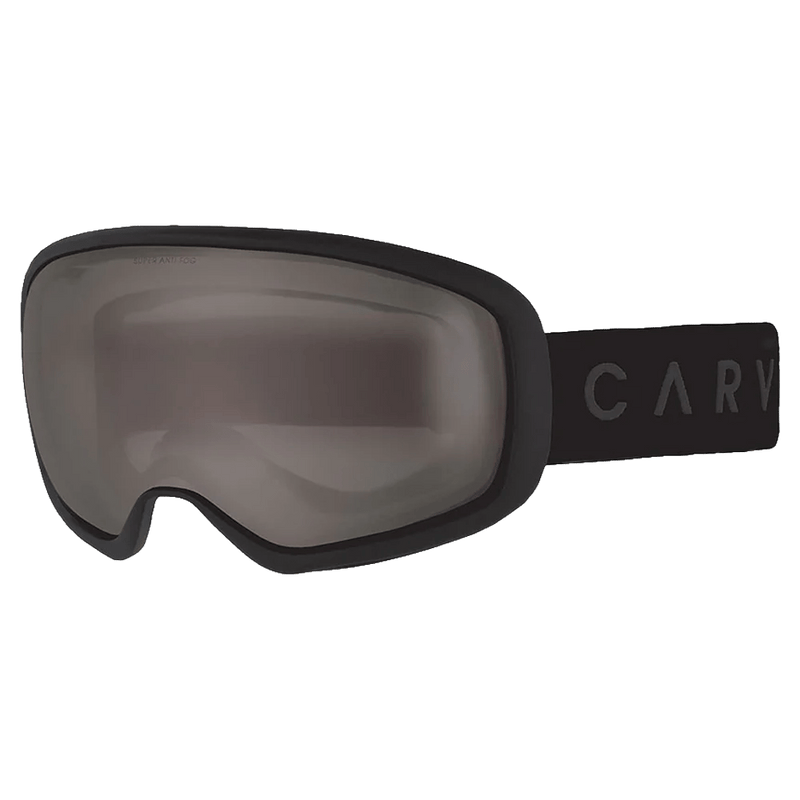 Main view of the Carve First Tracks Goggles in Black, Grey lens, unisex model