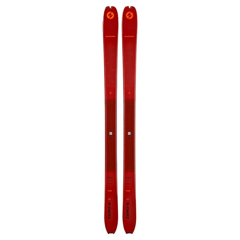 Blizzard Zero G 96 Ski featuring a red topsheet with orange branding