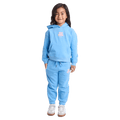Full-body view of the Eve Girl Sport Club Track Pant in Blue colourway, toddler's model
