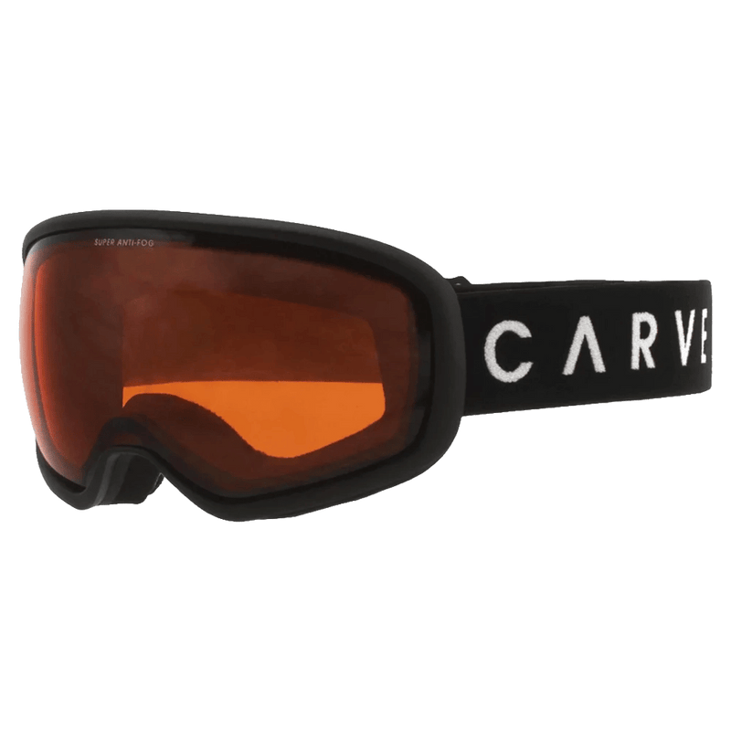 Main view of the Carve First Tracks Goggles in Black, Orange lens, unisex model
