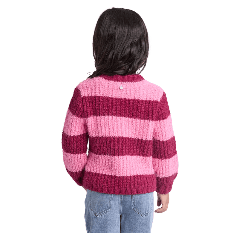 Back view of the Eve Girl Daria Knit Jumper in Canberry colourway, toddler's model