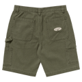 Rear view of the Bad Dog Workwear Shorts from Billabong in Dark Military. Featuring back patch pockets with logo, a utility loop and tool pockets on either side.
