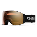 Smith I/O Mag XL ski goggles with a bronze mirrored lens, black frame, and black strap with white logo.