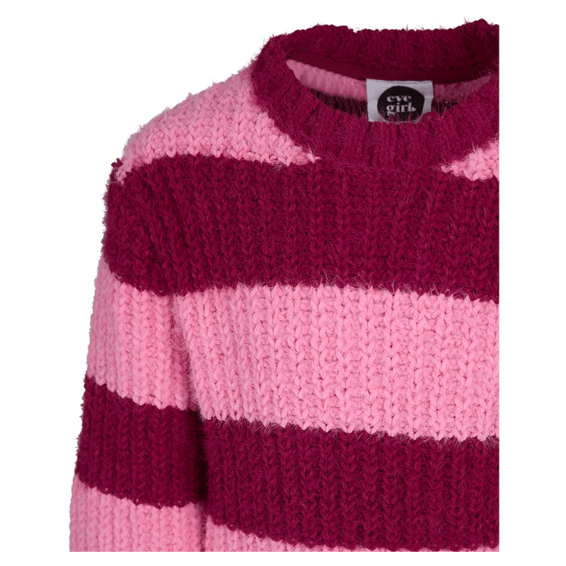 Close view of the Eve Girl Daria Knit Jumper in Canberry colourway, toddler's model