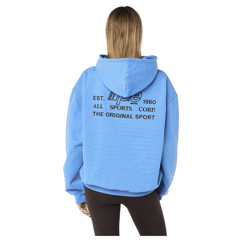 Back view of the PE NATION Glide Hoodie Marina Jumper, 26/27 Womens's model