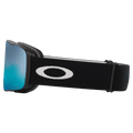 Side view of the Oakley Line Miner Pro XM Goggles in Matte Black, Prizm Sapphire and Iced lens, unisex model
