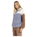 Side view of women wearing the Billabong Vibes Back Pullover - Womens in Low Tide