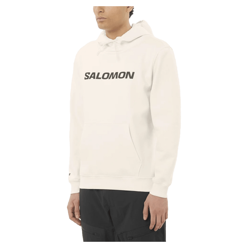 Main view of the Salomon 2026 Logo Hoodie in Whisper White colourway, unisex's model.