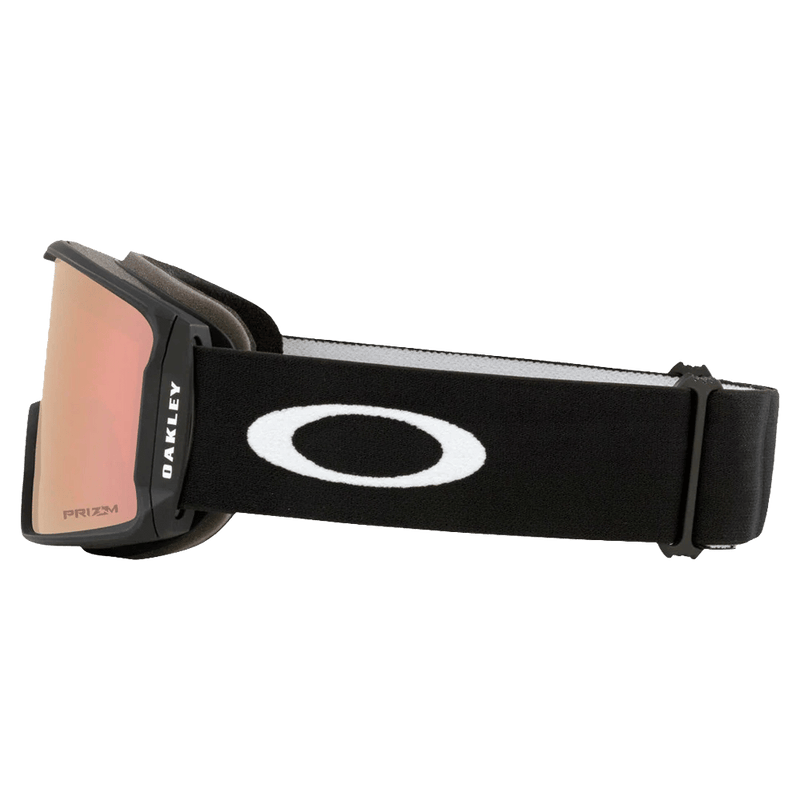 Side view of the Oakley Line Miner XL Goggles in Matte Black, Prizm Rose Gold lens, unisex model