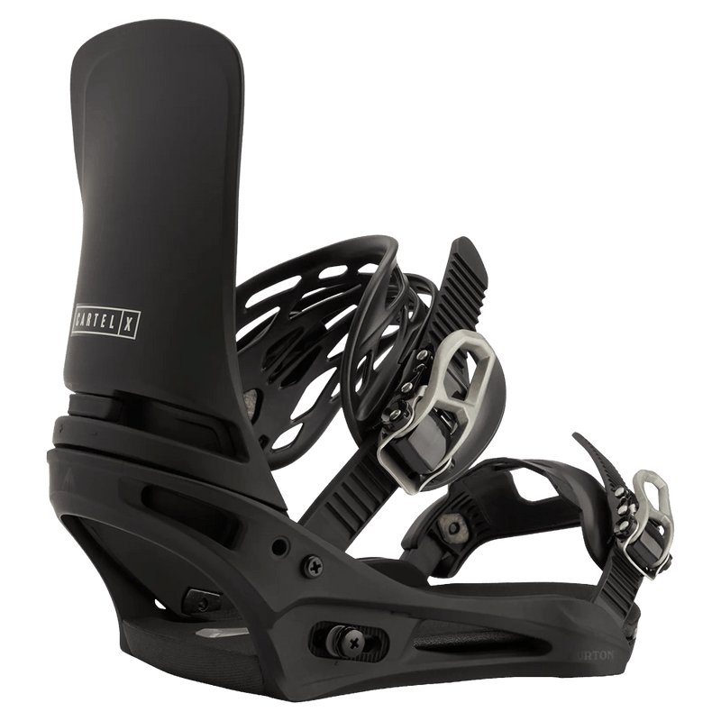 Side view of the Burton Cartel Bindings in True Black colourway, mens/unisex's model