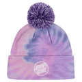 Front view of the Santa Cruz Opus Dot Bobble Beanie in Pink Tie Dye