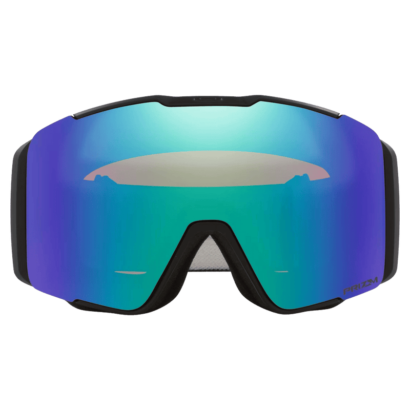 Front view of the Oakley Line Miner Pro XM Goggles in Matte Black, Prizm Argon and Iced lens, unisex model