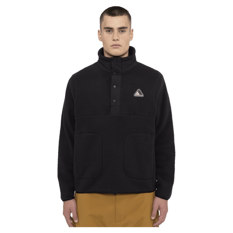 Front view of the Armada Kenlem Fleece Popover in Black colourway, unisex's model