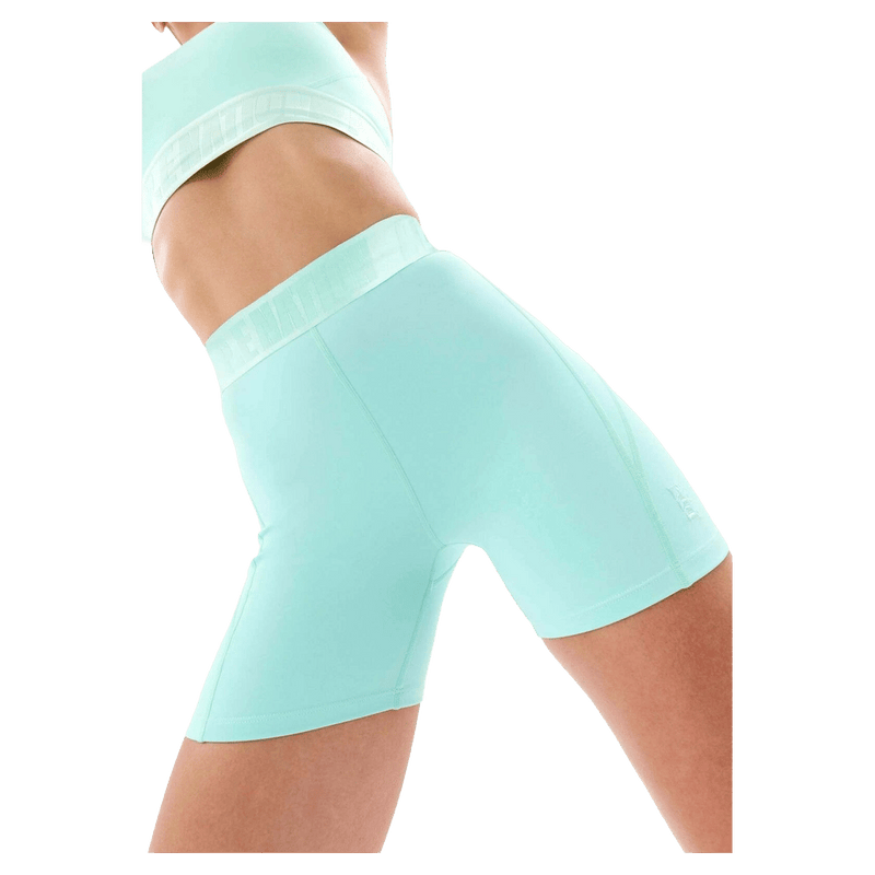 Front view of the PE NATION Backcheck Bike Short Aqua Bottoms, 26/27 Womens's model