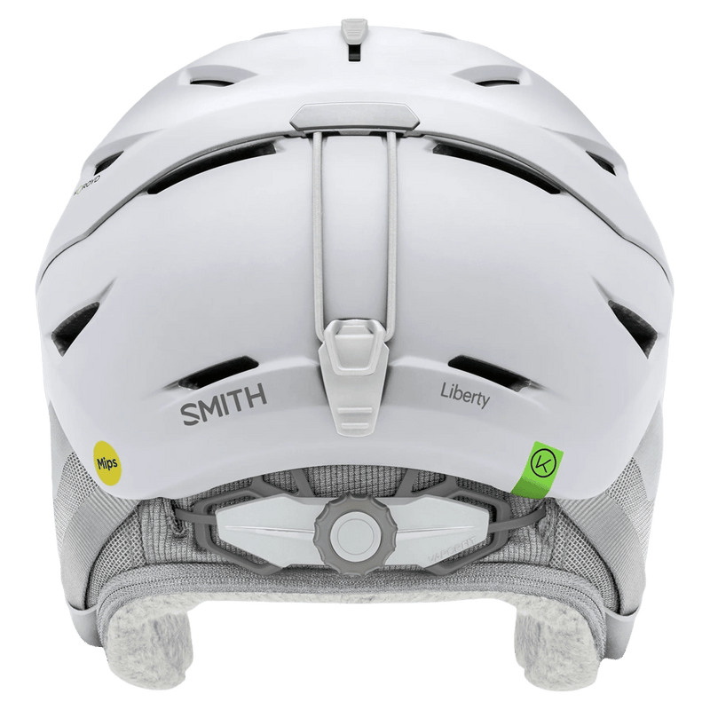 Back view of the Smith Liberty Mips Helmet in Matte White colourway, unisex's model
