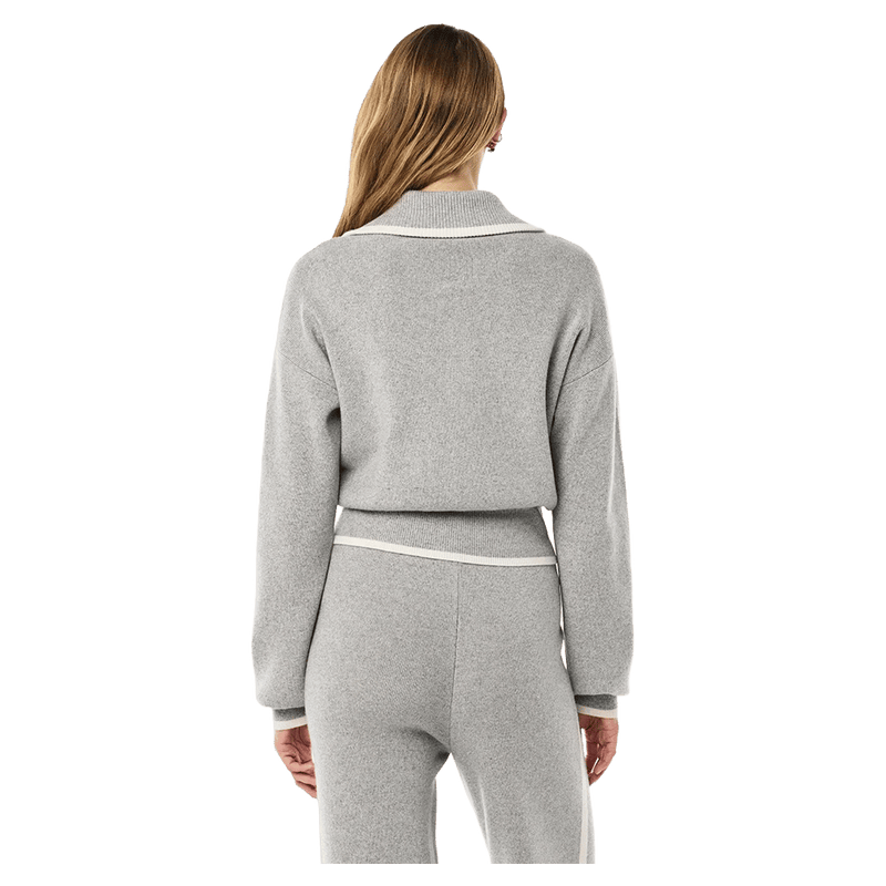 BAck view of the PE NATION Verge Knit Grey Marle Jacket, 26/27 Womens's model