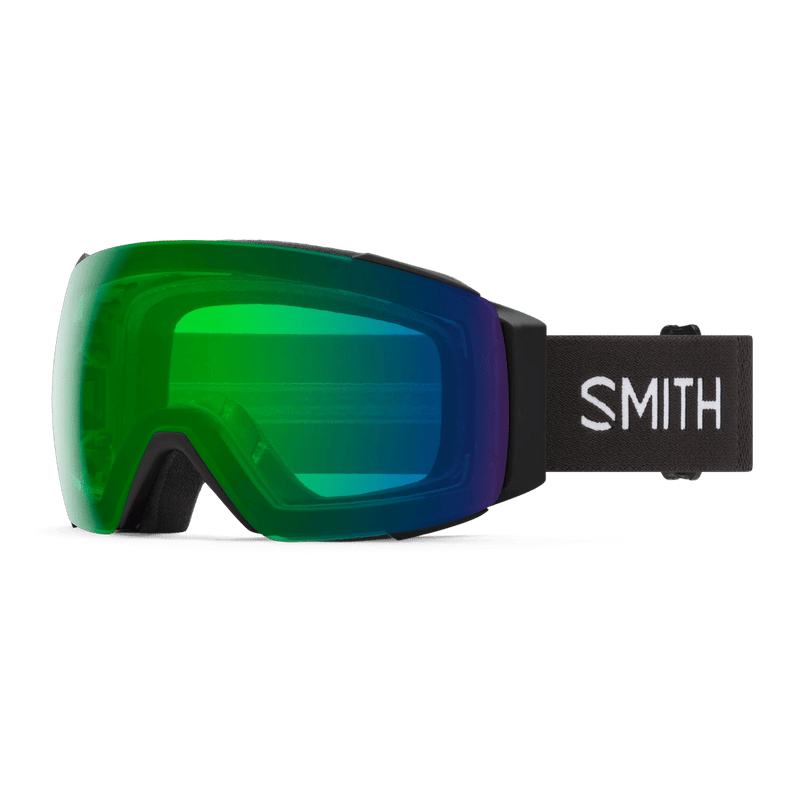 Main view of the Smith I/O Mag Goggles in Black, Everyday Green Mirror lens, unisex model