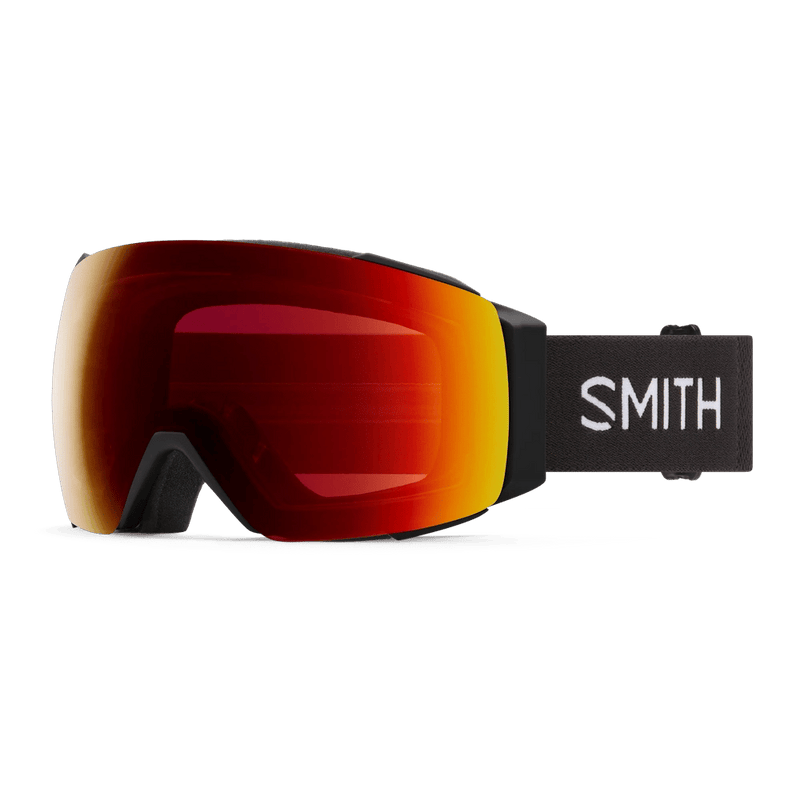 Main view of the Smith I/O Mag Goggles in Black, Sun Red Mirror lens, unisex model