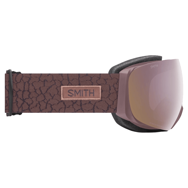 Side view of the Smith IO Mag S Goggles in Dusk Crackle, ChromaPop Everyday Rose Gold Mirror lens, unisex model