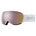 Main view of the Smith IO Mag S Goggles in White Chunky Knit, ChromaPop Everyday Rose Gold Mirror lens, unisex model