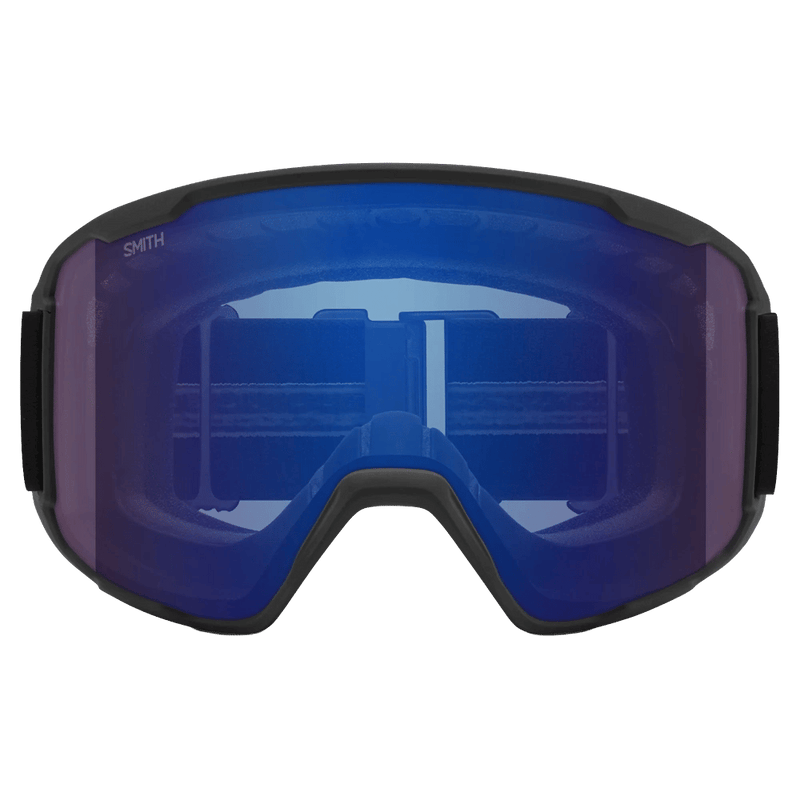 Front view of the Smith Preview Goggles in Black, ChromaPop Photochromic Rose Flash lens, unisex model