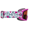 Side view of the Smith Rascal Goggles in Vivid Pink Hearts, RC36 lens, kids model