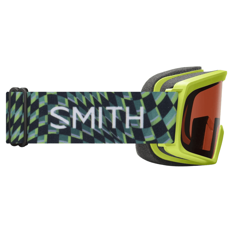Side view of the Smith Rascal Goggles in Electric Lime Left Turn, RC36 lens, kids model