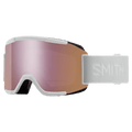 Main view of the Smith Squad Low Bridge Goggles in White Vapor, ChromaPop Everyday Rose GoldMirror lens, unisex model