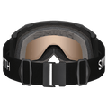 Back view of the Smith Squad Mag Low Bridge Goggles in Black, ChromaPop Pro Photochromic Gold Mirror lens, unisex model