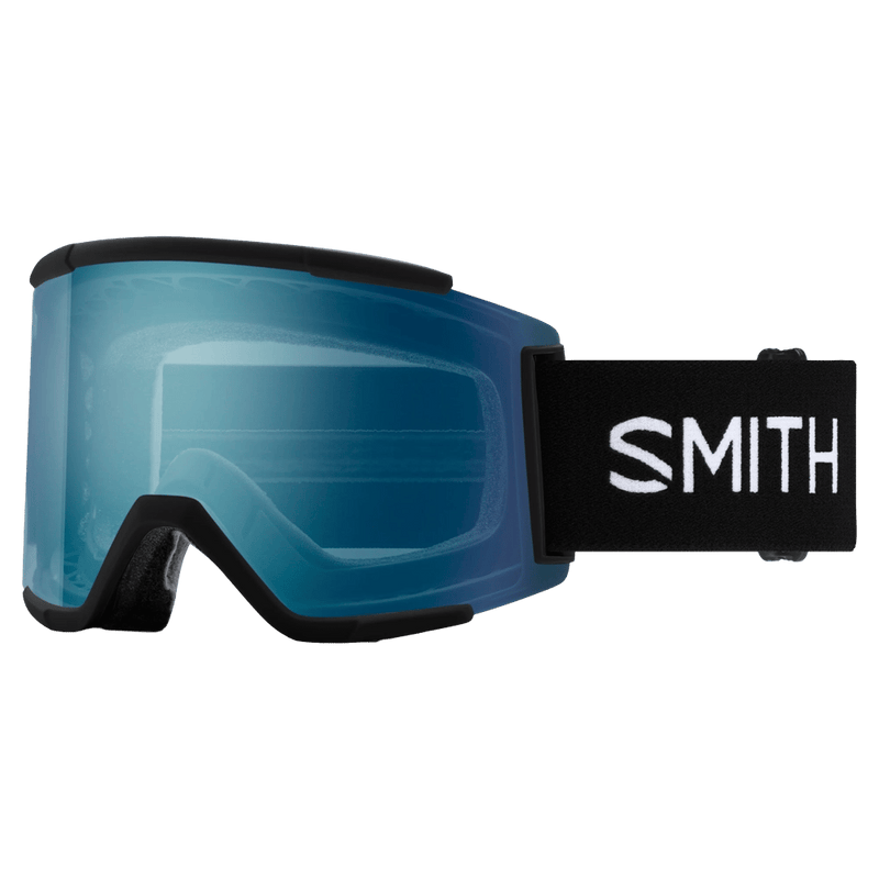 Main view of the Smith Squad XL Goggles in Black, ChromaPop Everyday Blue Mirror lens, unisex model
