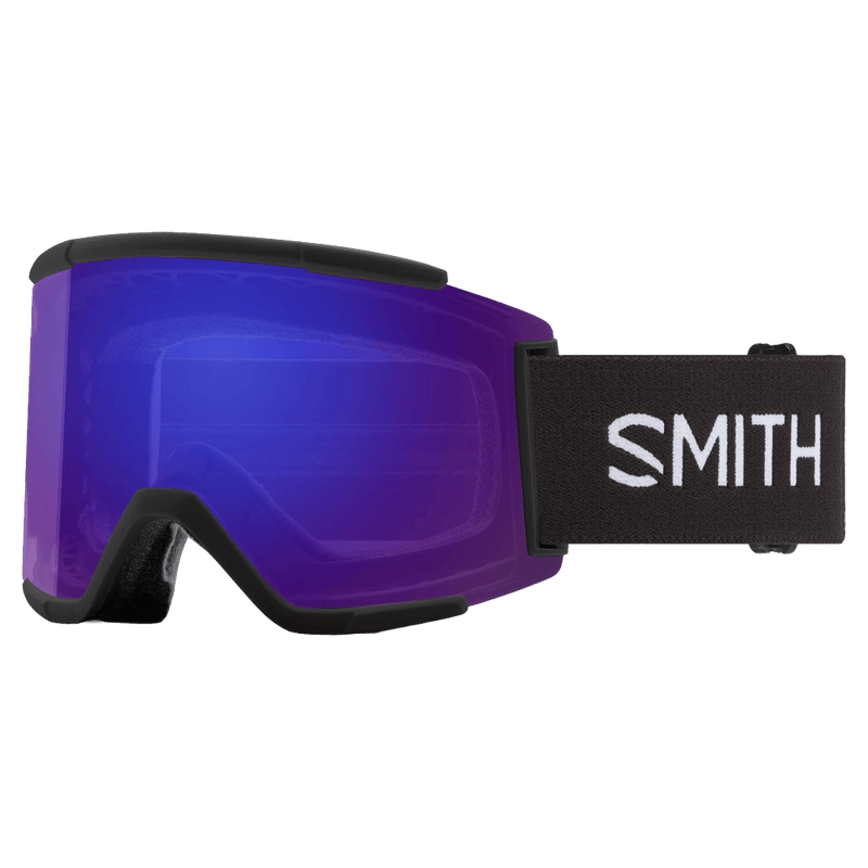Main view of the Smith Squad XL Goggles in Black, ChromaPop Everyday Violet Mirror lens, unisex model