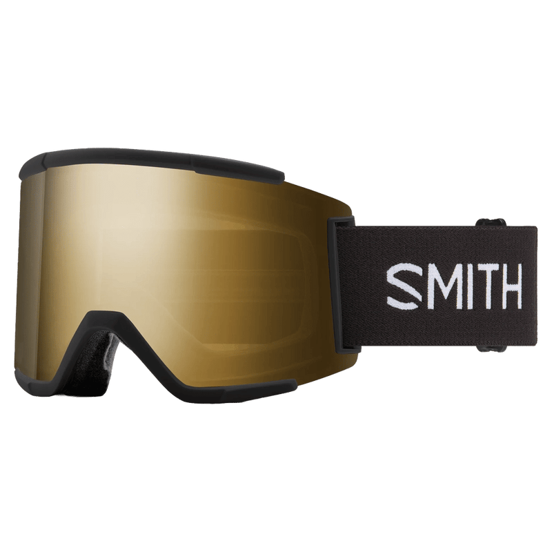 Main view of the Smith Squad XL Goggles in Black, ChromaPop Sun Black Gold Mirror lens, unisex model