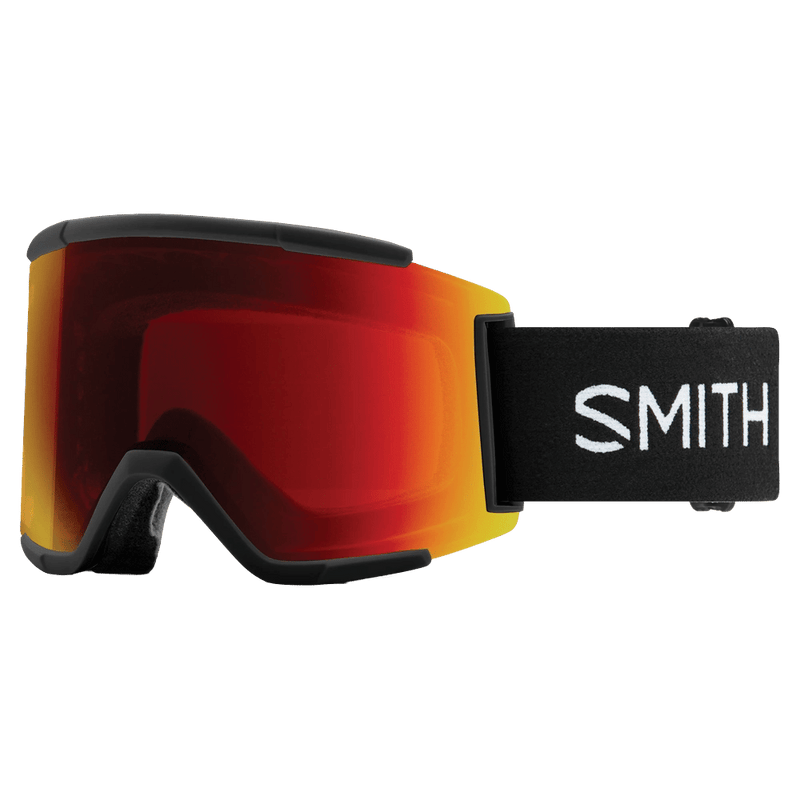 Main view of the Smith Squad XL Goggles in Black, ChromaPop Sun Red Mirror lens, unisex model