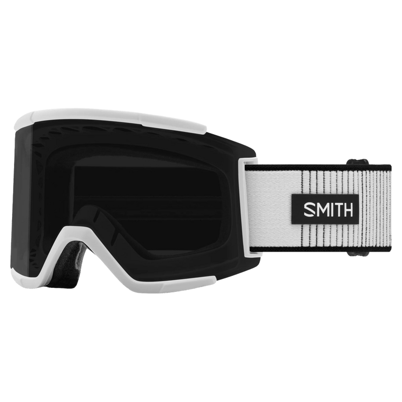 Main view of the Smith Squad XL Goggles in White Fade Out, ChromaPop Sun Black lens, unisex model