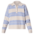 Front view of the Sofia Stripe Polo in colour Soft Blue