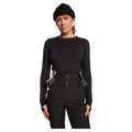 Front close view of women wearing theRojo Softshell High Rise Ski Pants - Womens in colour True Black