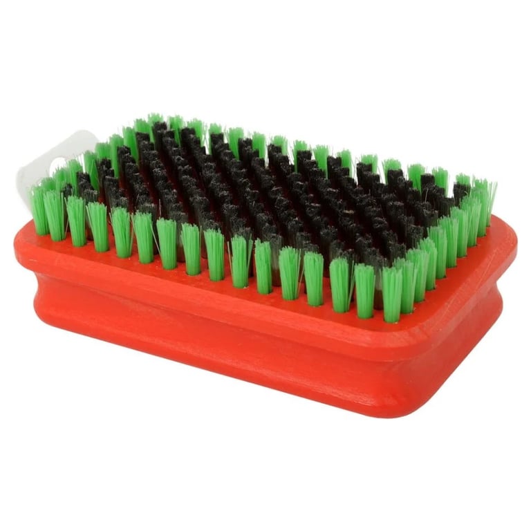 square red wood brush with green and black bristles