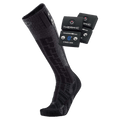 Dark grey knee-high heated sock with textured patterns and two black Therm-ic S-Pack 1400 battery packs.