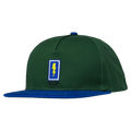 Green Thunder Trucks Bolt Snapback cap with a blue flat brim and yellow lightning bolt logo on the front.