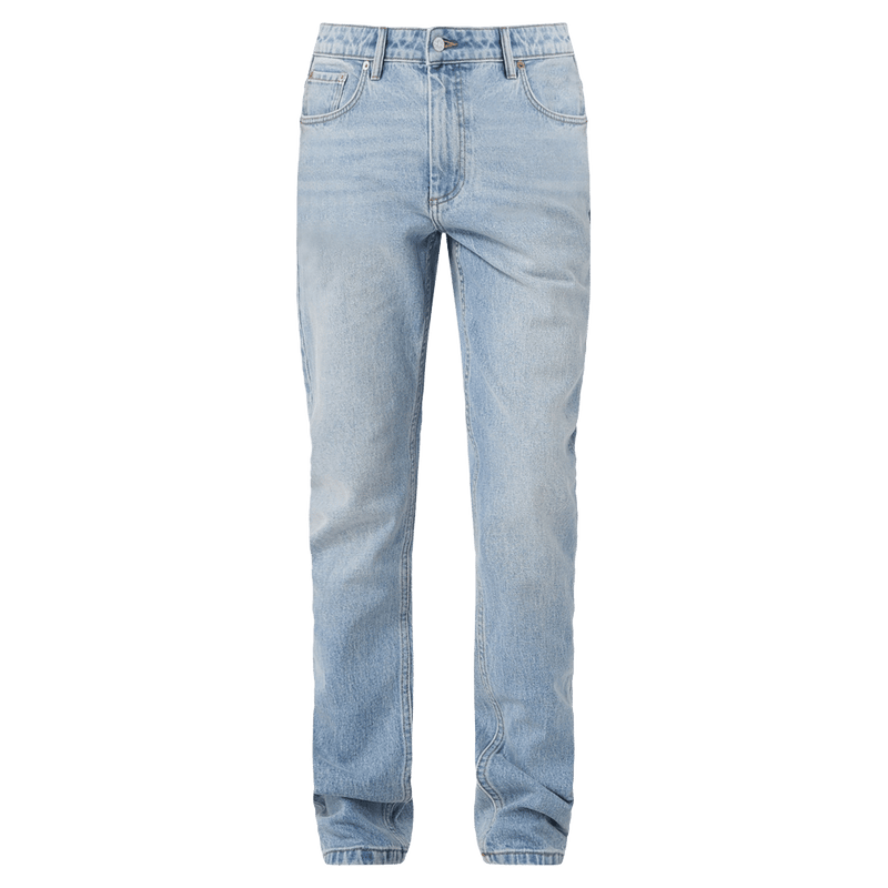 Front view of man in the Rollas Tim Slims Bad Boy Boogie Jeans in colour Mid Blue
