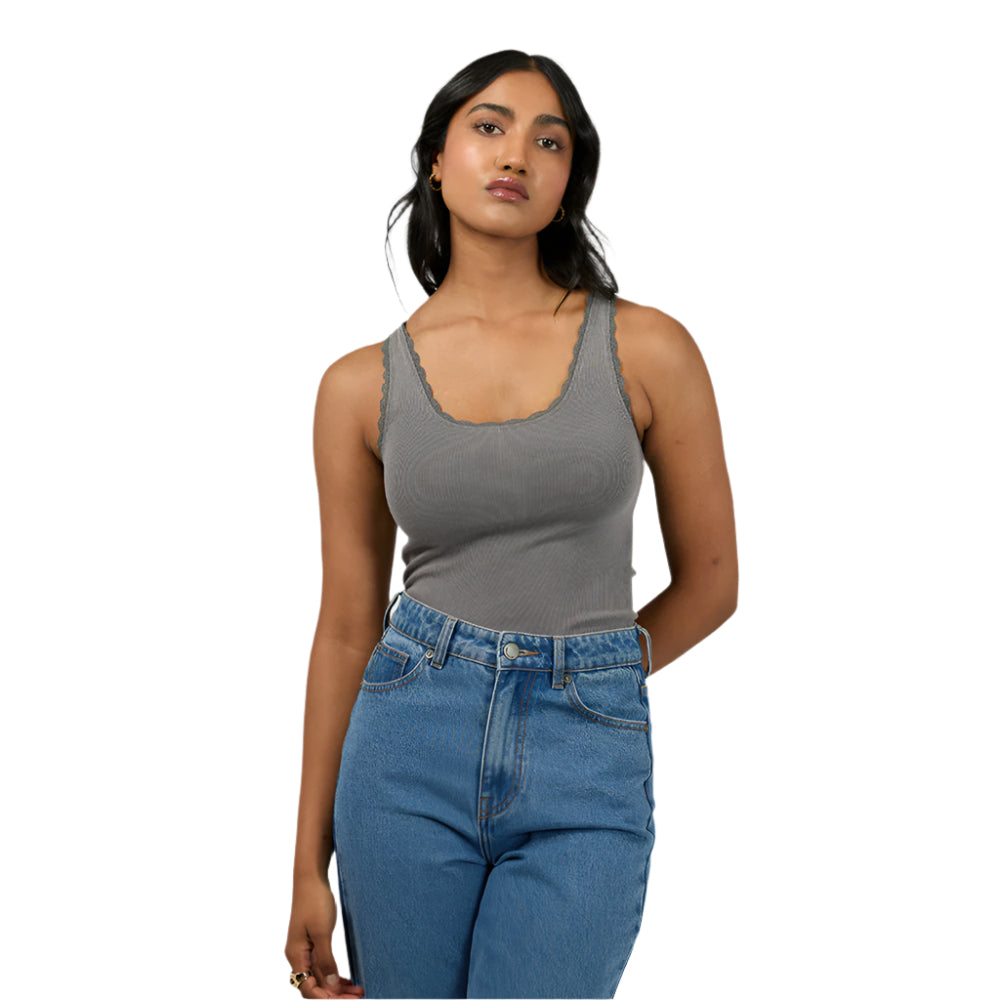 Washed Rib Lace Tank - Womens
