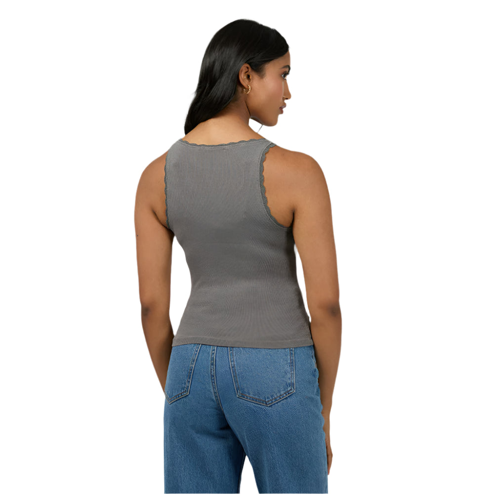 Washed Rib Lace Tank - Womens