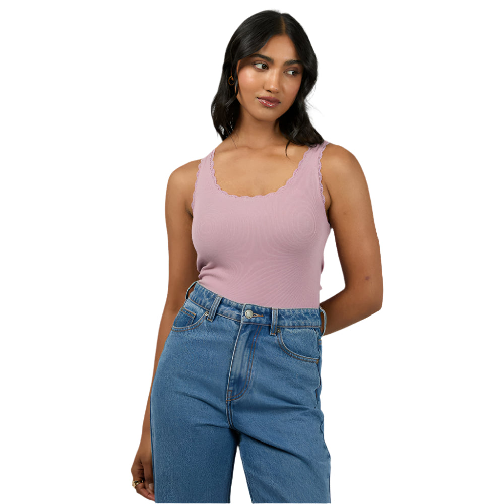 Washed Rib Lace Tank - Womens