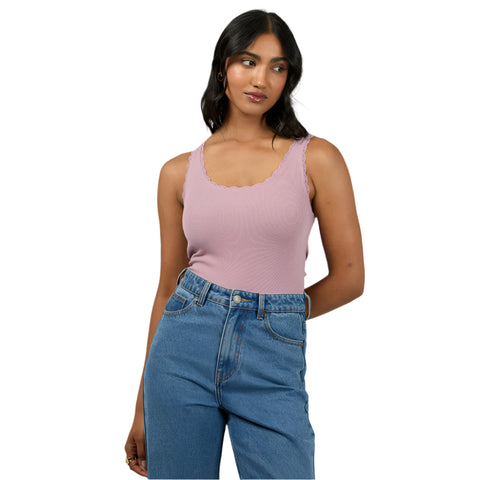 Washed Rib Lace Tank - Womens