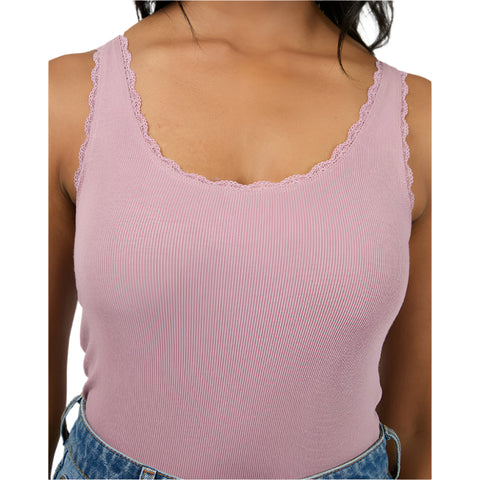 Washed Rib Lace Tank - Womens