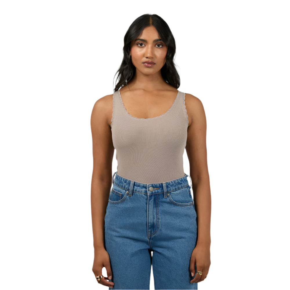 Washed Rib Lace Tank - Womens