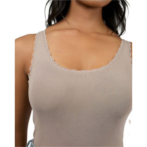 Washed Rib Lace Tank - Womens