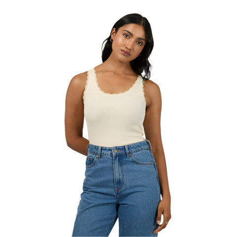 Washed Rib Lace Tank - Womens