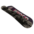 Wired Arc Snowboard with a black and white samurai top graphic and a neon pink and orange logo on the dark base.2